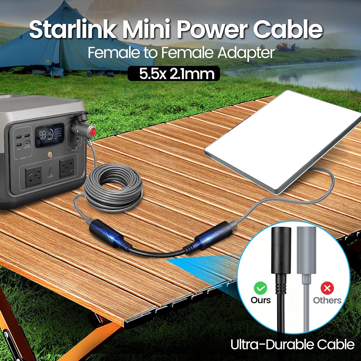DC Female to Female Adapter Compatible with Starlink Mini – Waterproof 5.5 × 2.1mm Barrel Connector for Power Extension