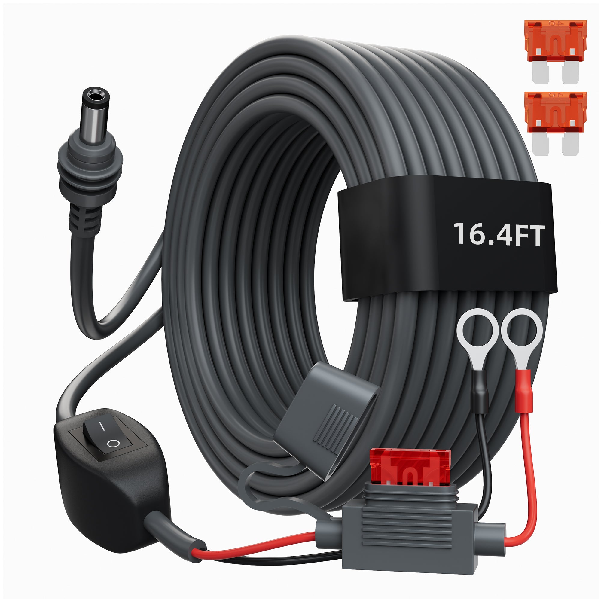 Direct Battery Power Cable Compatible with Starlink Mini – 5M (16.4FT) 18AWG DC Cable with Inline Fuse, Power Switch & M8 Ring Terminals