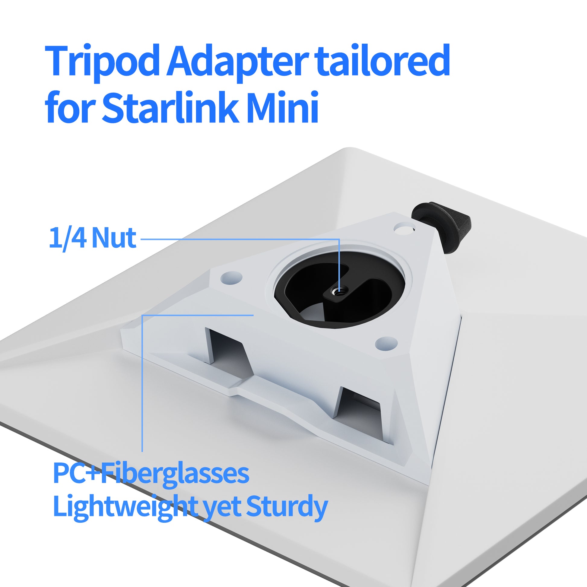 Close-Up of 2025 Upgraded Adapter for Starlink Mini Tripod, Ensuring a Secure, Rattle-Free Fit for Both New and Old Dish Versions.