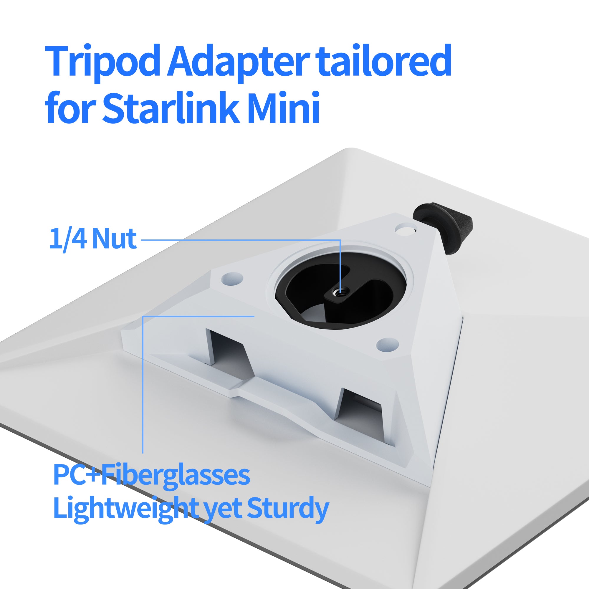 Close-Up of 2025 Upgraded Adapter for Starlink Mini Tripod, Ensuring a Secure, Rattle-Free Fit for Both New and Old Dish Versions.