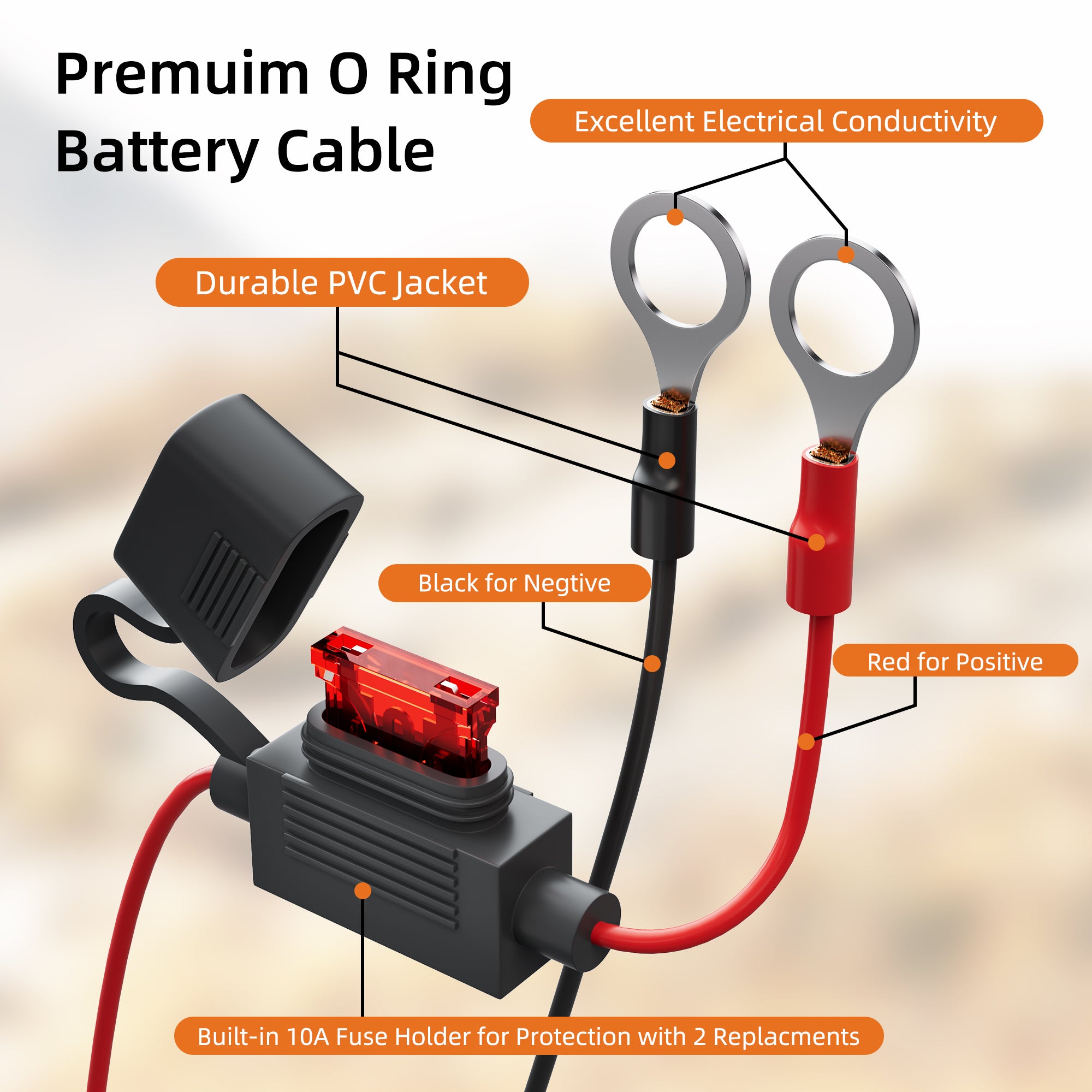 Direct Battery Power Cable Compatible with Starlink Mini – 5M (16.4FT) 18AWG DC Cable with Inline Fuse, Power Switch & M8 Ring Terminals