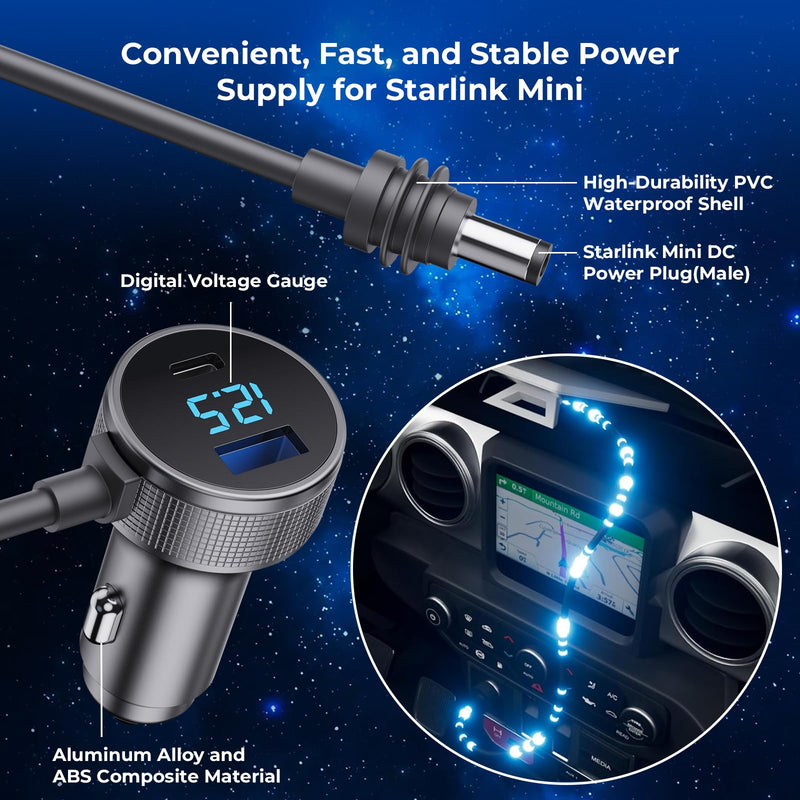 Starlink Mini 3-in-1 Vehicle Power Cable - 12-24V, 10/16.4FT