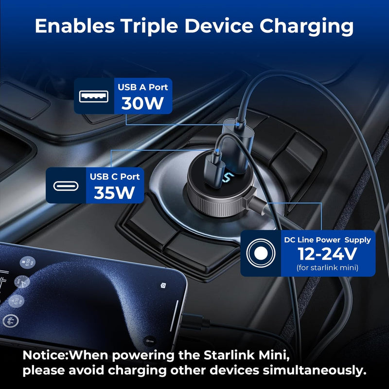 Starlink Mini 3-in-1 Vehicle Power Cable - 12-24V, 10/16.4FT