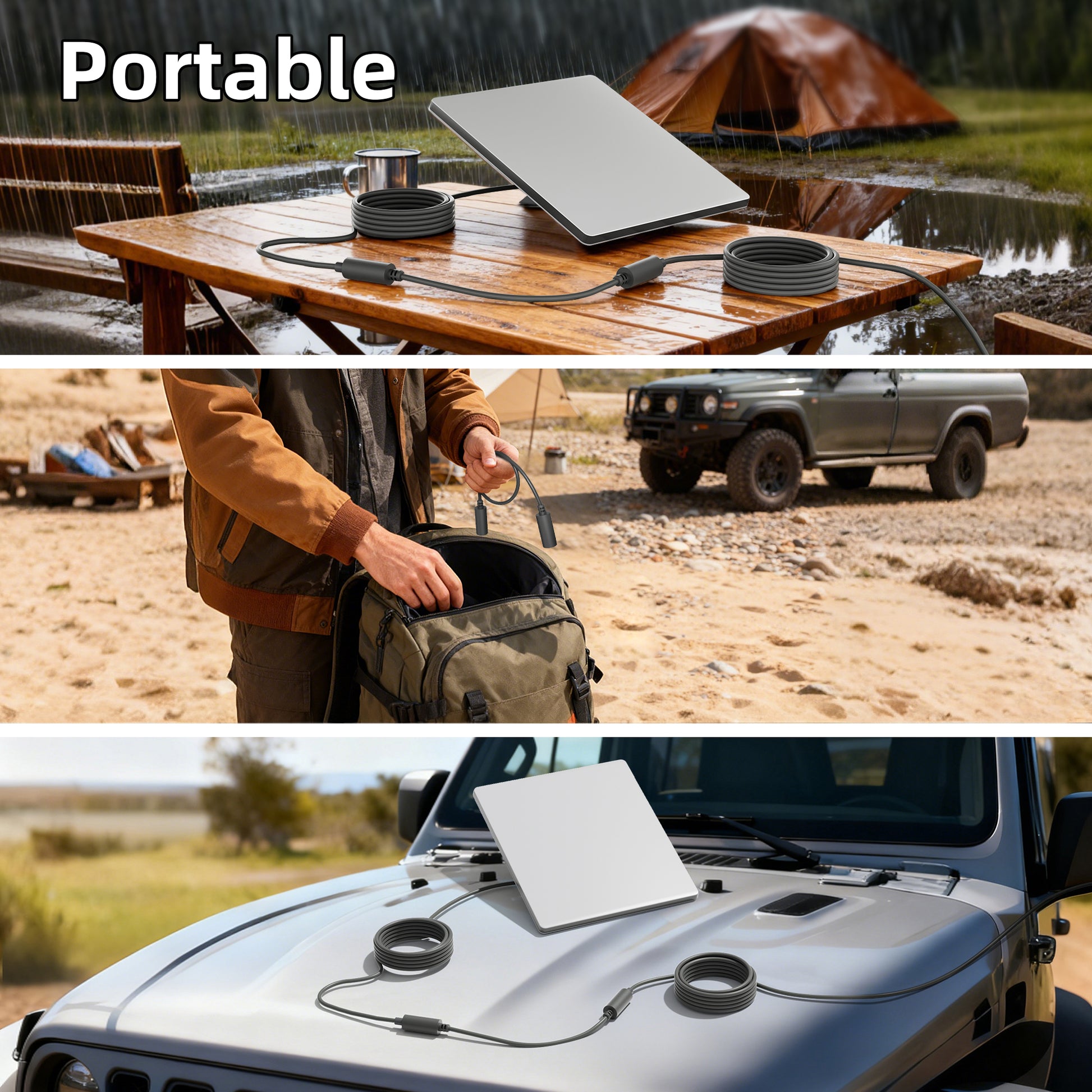 Complex Vehicle/Outdoor Power System: 10A Cable as Key Component for Clean Power Transmission Between Battery, Adapter & Dish.