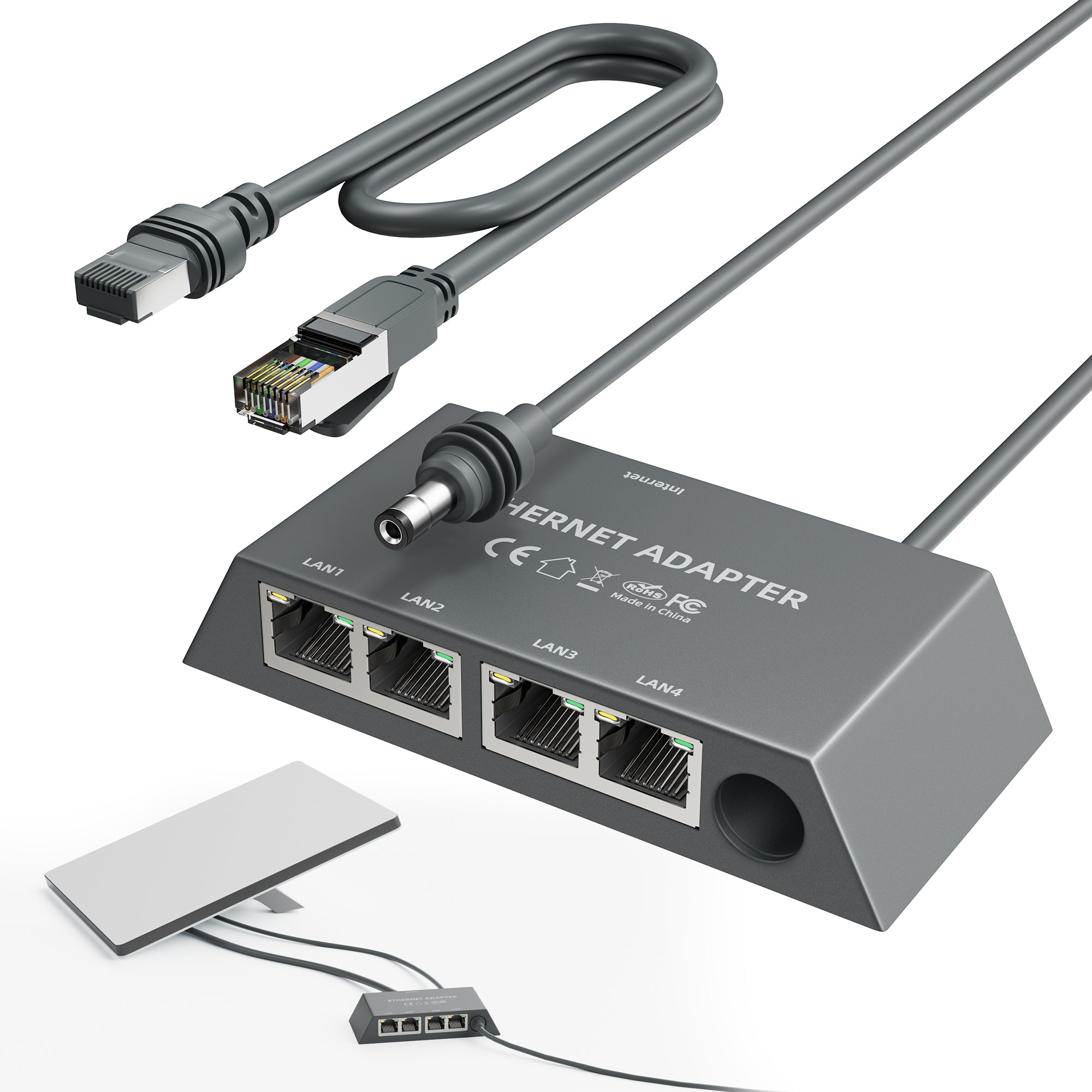 Starlink 4-Port Gigabit Ethernet Adapter, for Gen 3 & Mini, with LED Indicators, Stable Wired Network for Multiple Devices.