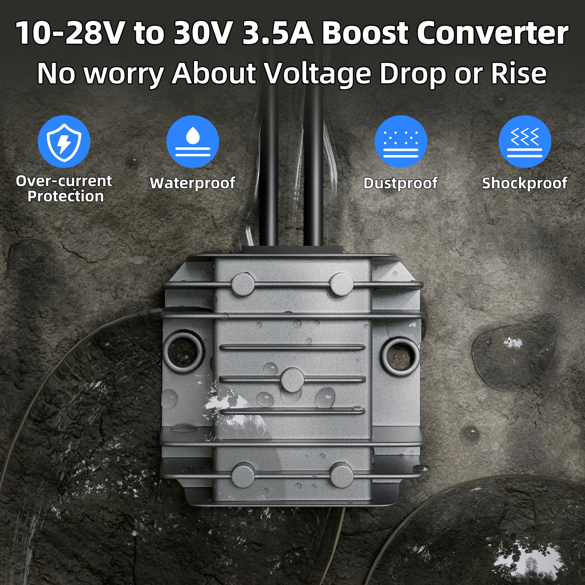 Rugged Enclosure with Over-Current, Over-Voltage, Shockproof Protection, Withstands Off-Road/Marine Vibrations.