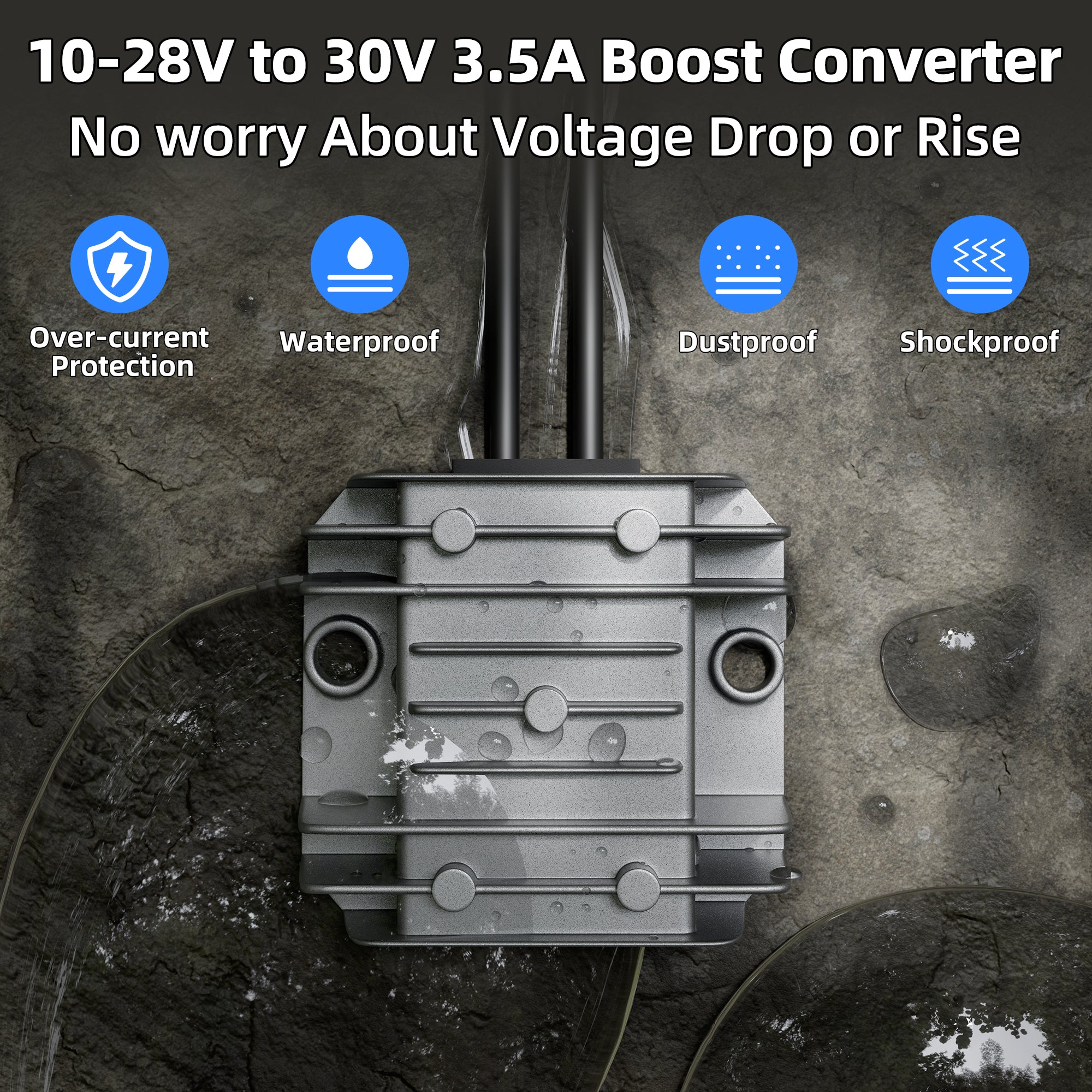 Rugged Enclosure with Over-Current, Over-Voltage, Shockproof Protection, Withstands Off-Road/Marine Vibrations.