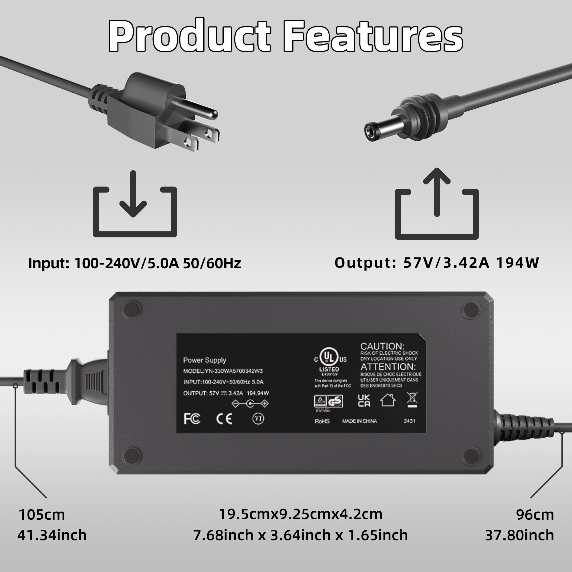 195W (57V/3.42A) Output Perfectly Matches Gen 3 Dish High-Consumption for Max Signal Stability.