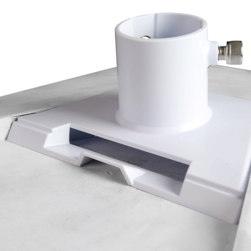 ASA Pipe Adapter in Use on RV Body, Patio Railing, or Roof Pole in Real-World Installation.