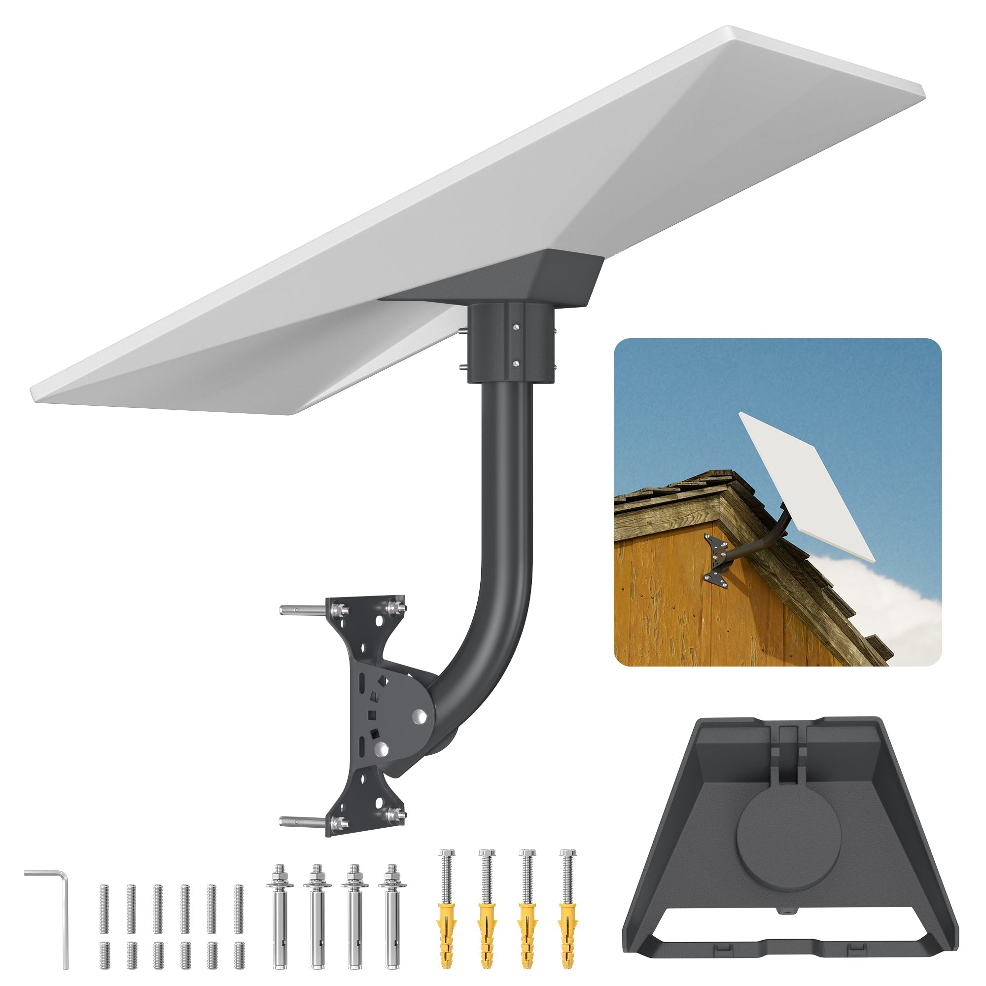5-Position Lock-Hole Design for Precise Tilt Adjustment to Clear Eaves and Trees for Best Signal.