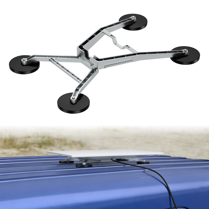 Close-up of Four 88mm Neodymium Magnets on Starlink Mount, 520lbs Total Holding Power for Highway Speeds.