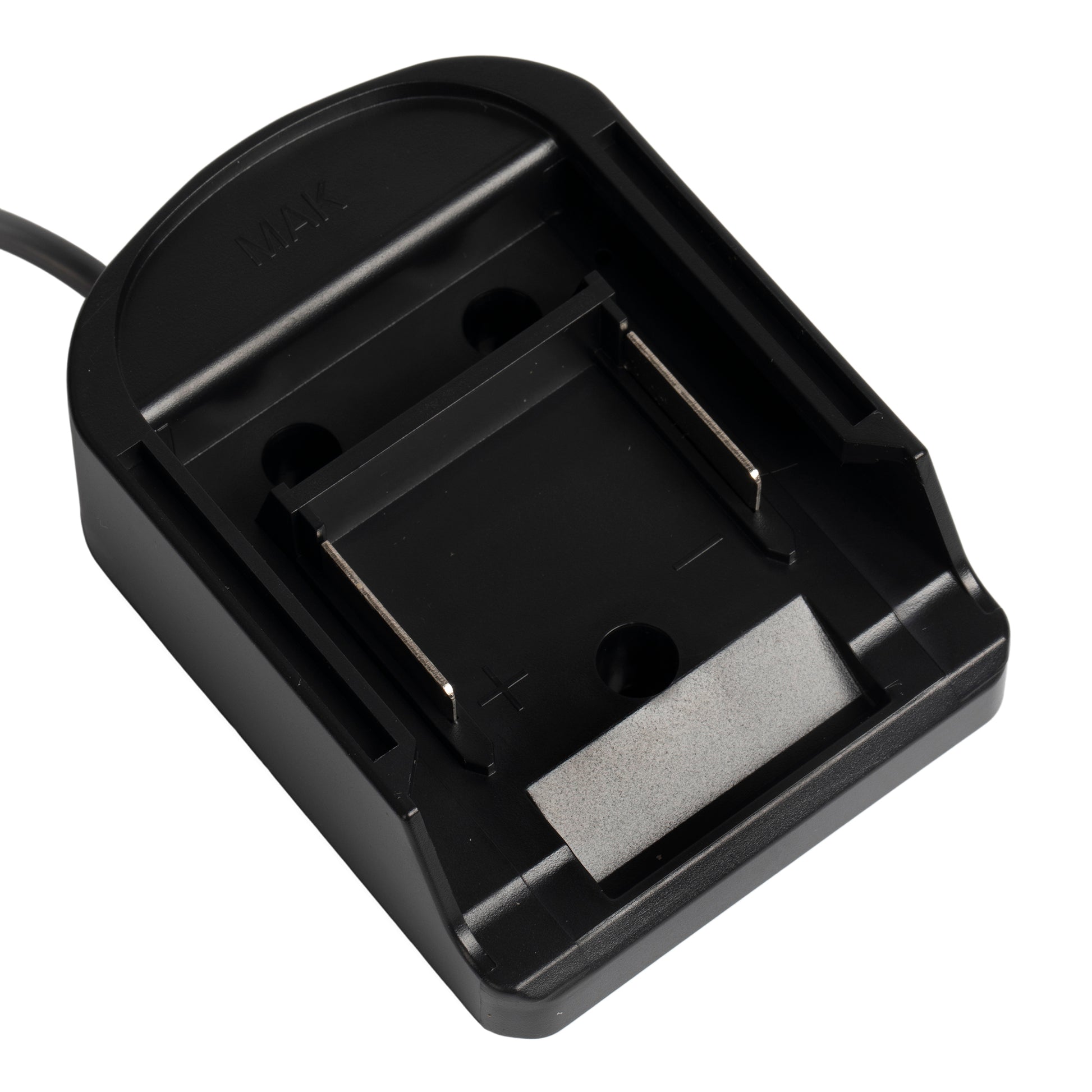 Adapter Securely Strapped to Makita Battery for a Unified Assembly, Preventing Vibration Disconnect.