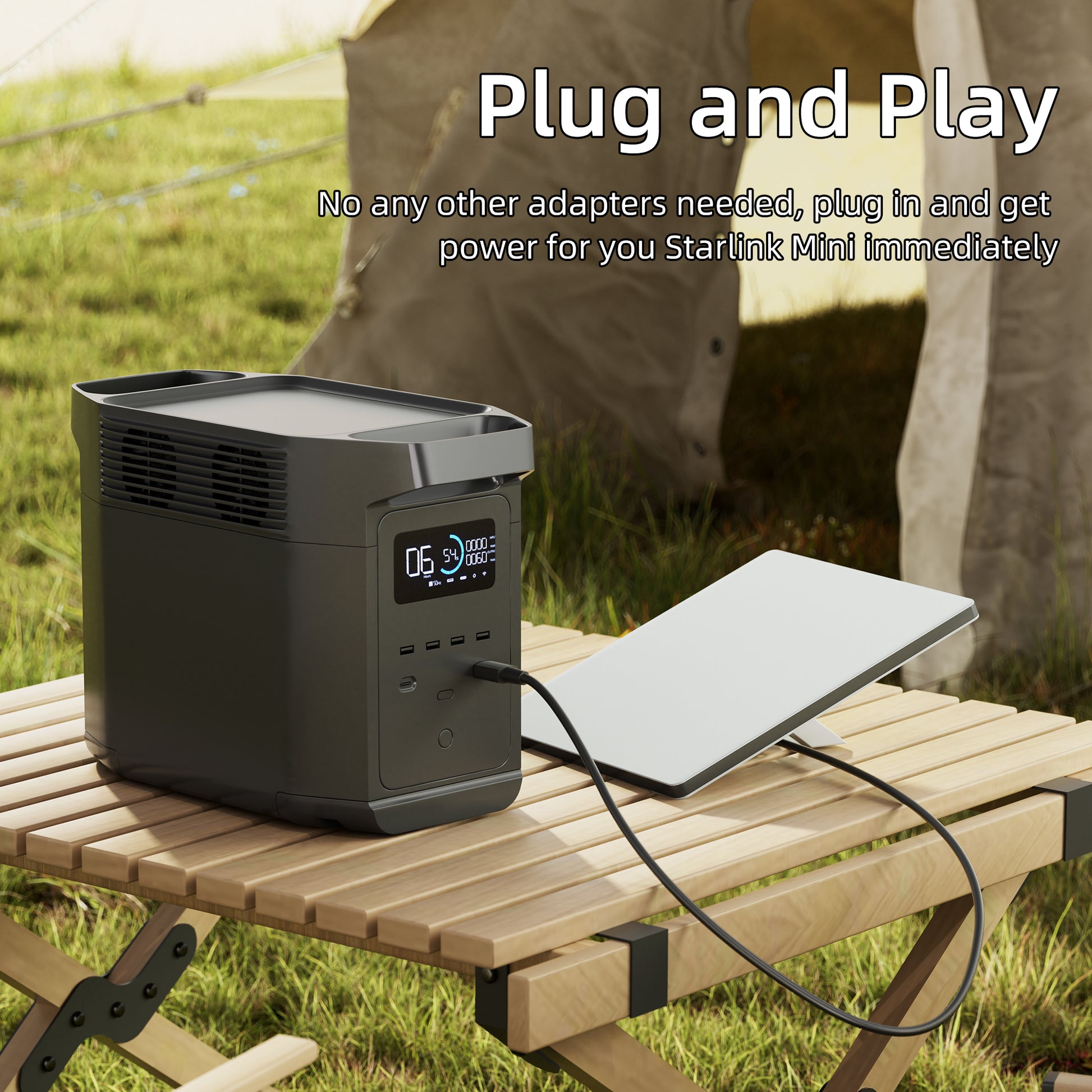 1.5m Tactical Length: Dish in Open, Power Station in Shade for Optimal Off-Grid Setup.