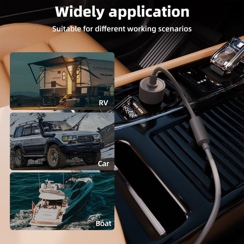 In SUV/Family Car: Charger Providing Clean, Clutter-Free In-Car Power to Mini via Original Cable.