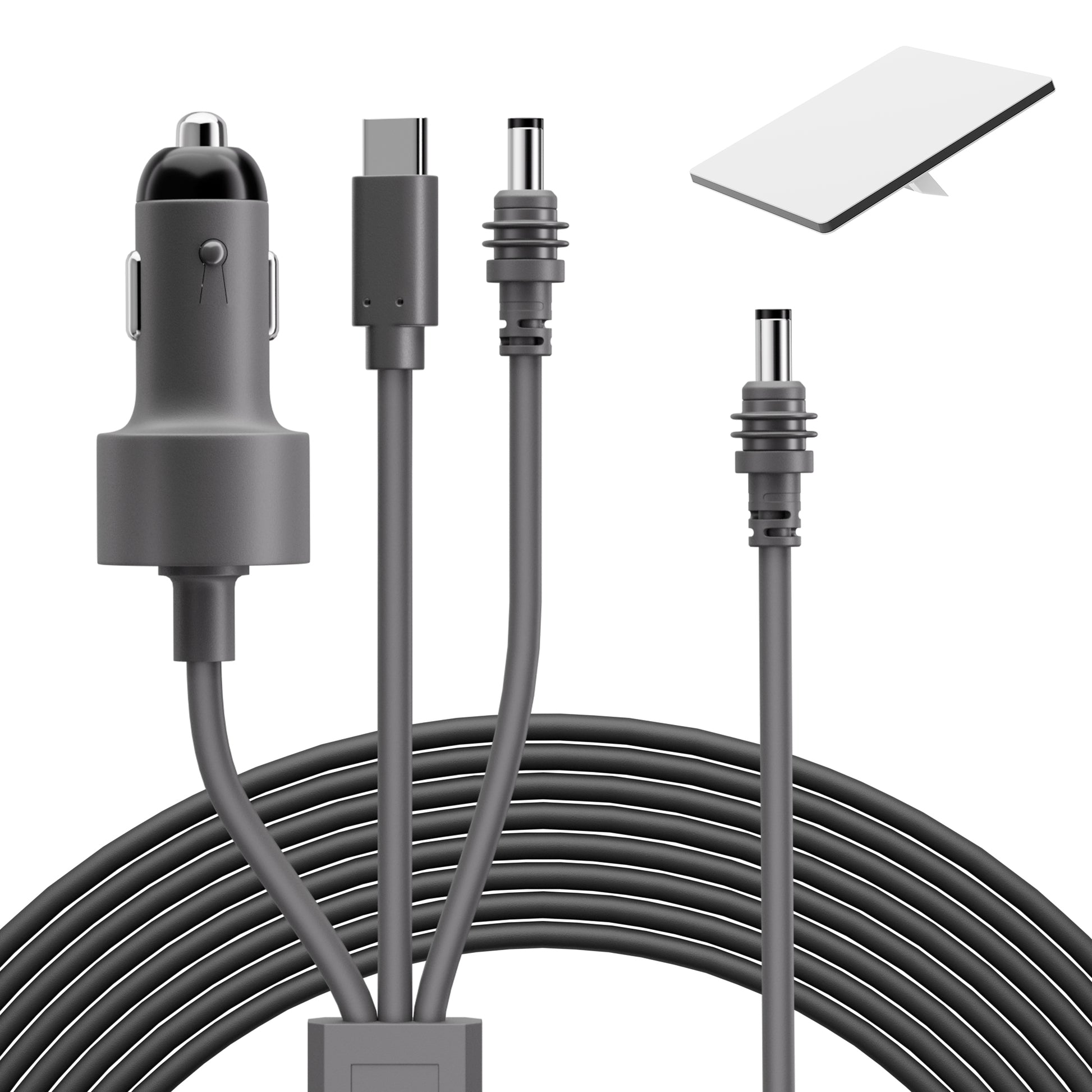 Starlink Mini 3-in-1 Power Cable, 10m with 18V Boost, with USB-C, Car Plug, and DC Barrel Connectors.