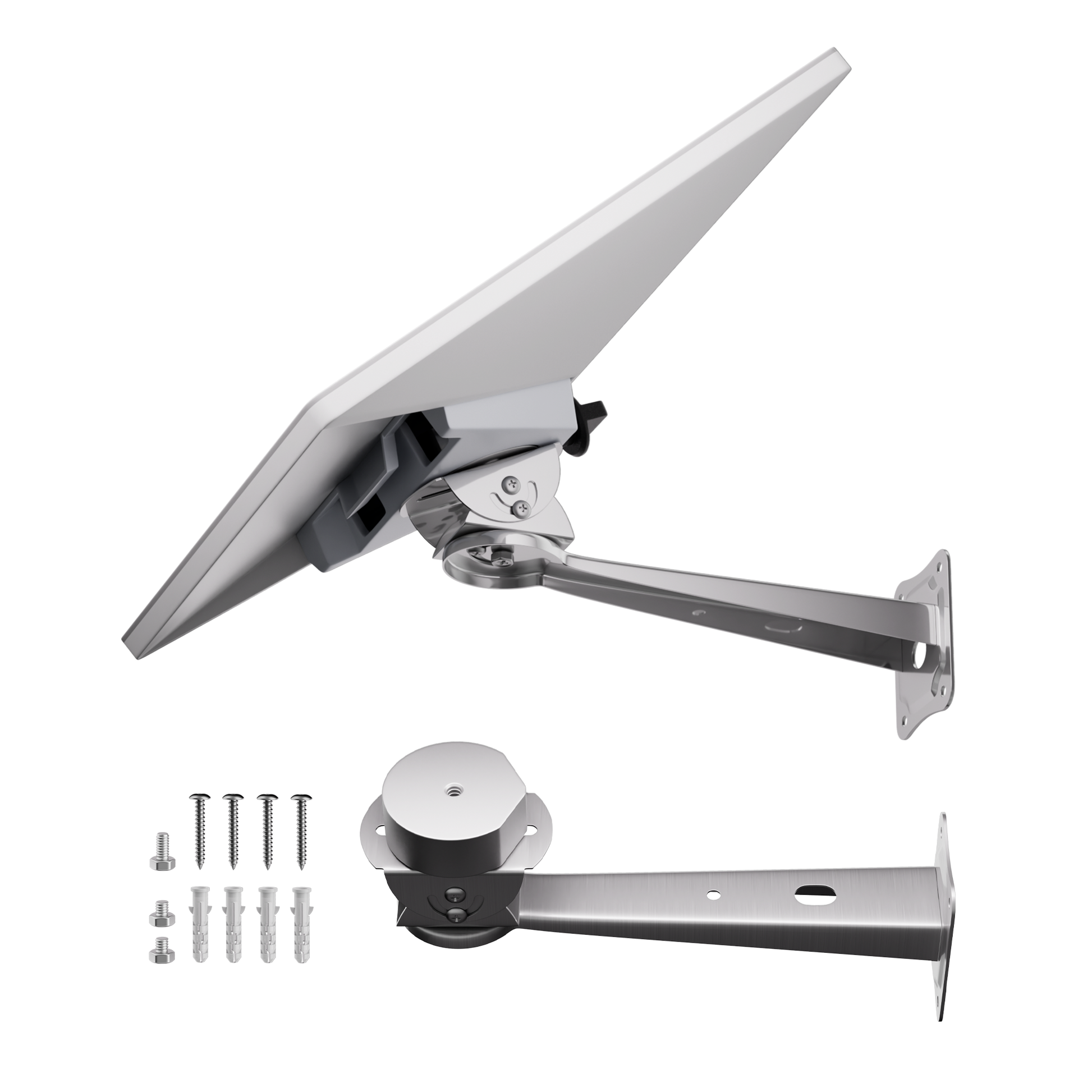 Starlink Mini Adjustable Wall Mount, Stainless Steel, 150-Degree Dual-Axis Adjustment for Exterior Walls.