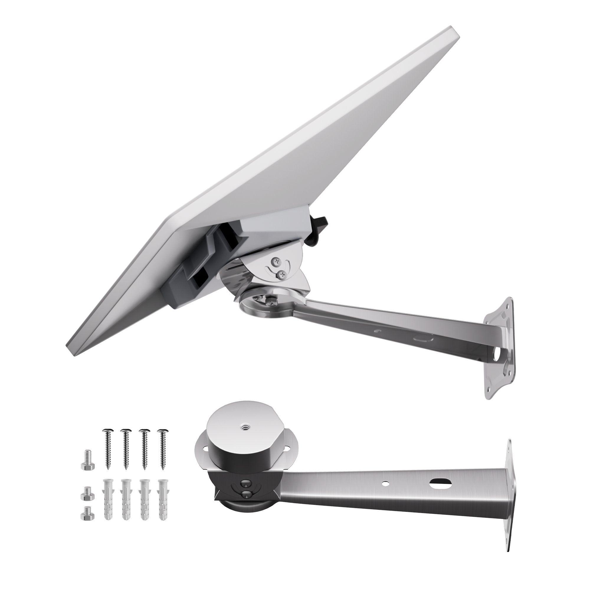 Starlink Mini Adjustable Wall Mount, Stainless Steel, 150-Degree Dual-Axis Adjustment for Exterior Walls.