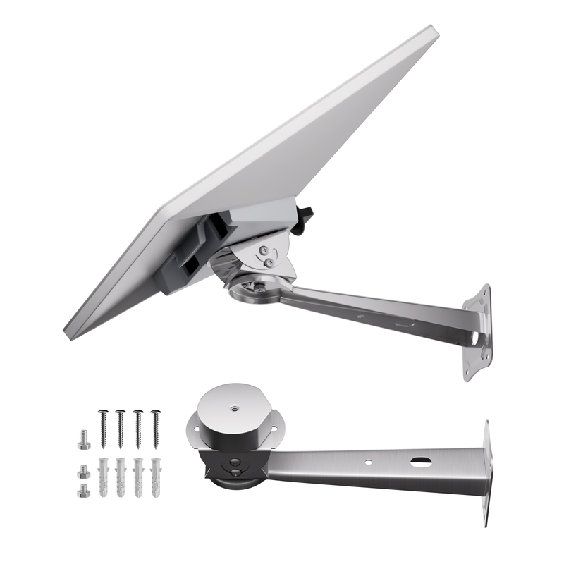 Starlink Mini Adjustable Wall Mount, Stainless Steel, 150-Degree Dual-Axis Adjustment for Exterior Walls.