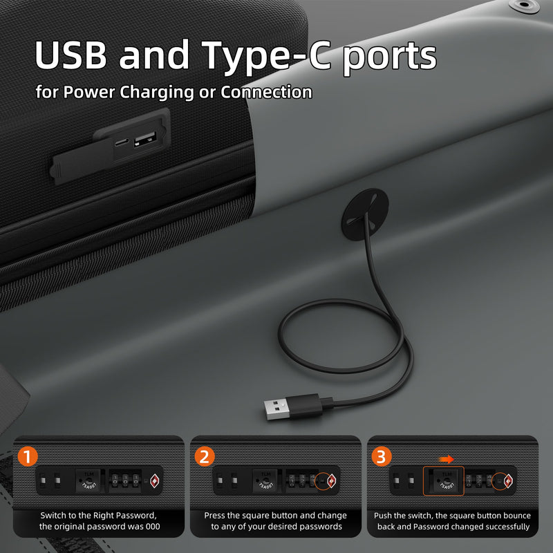 External USB-C and USB-A Charging Ports, Allowing Easy Device Charging from an Internal Power Bank.