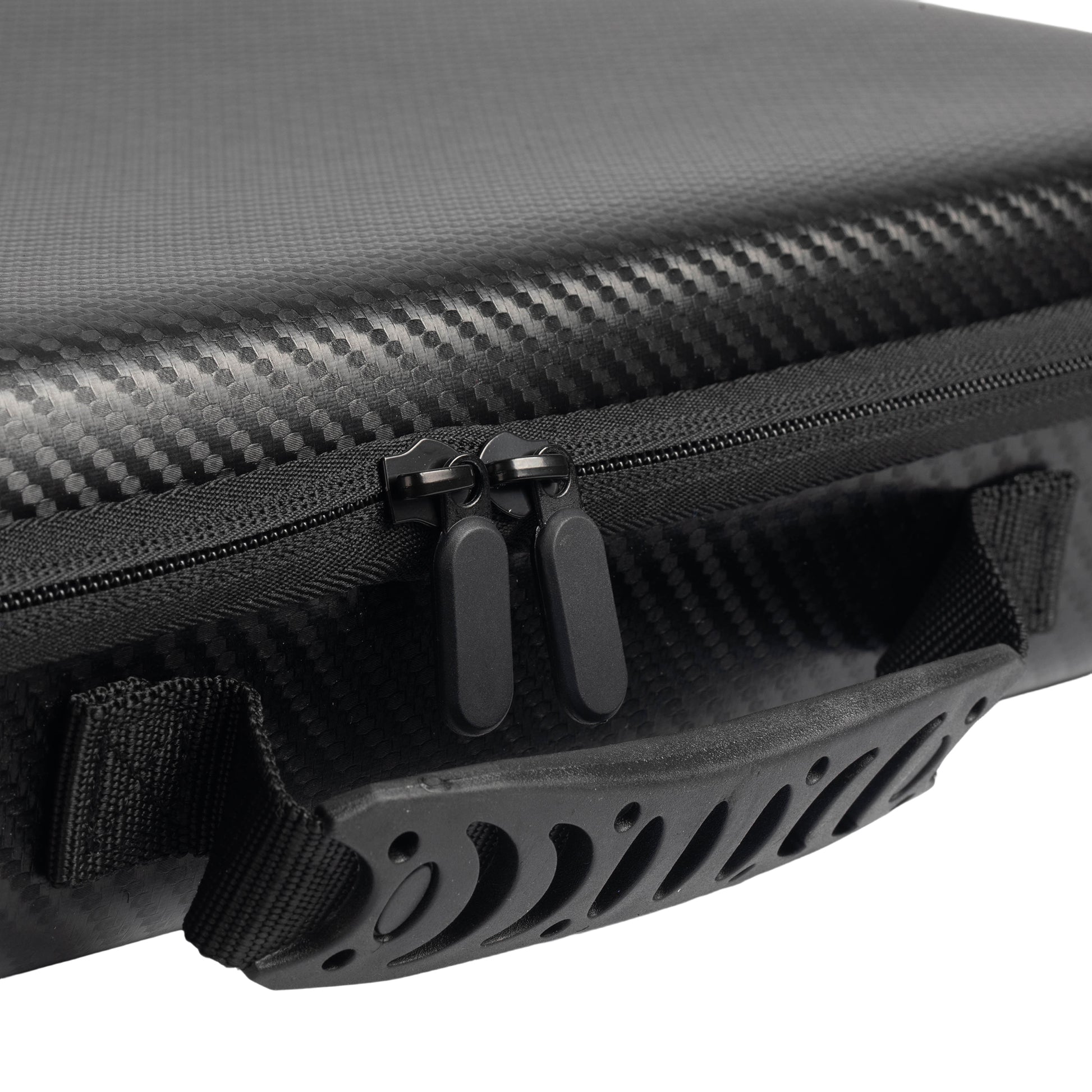 Durable EVA with Carbon Fiber Finish Repels Splashes, Spills, and Dust.