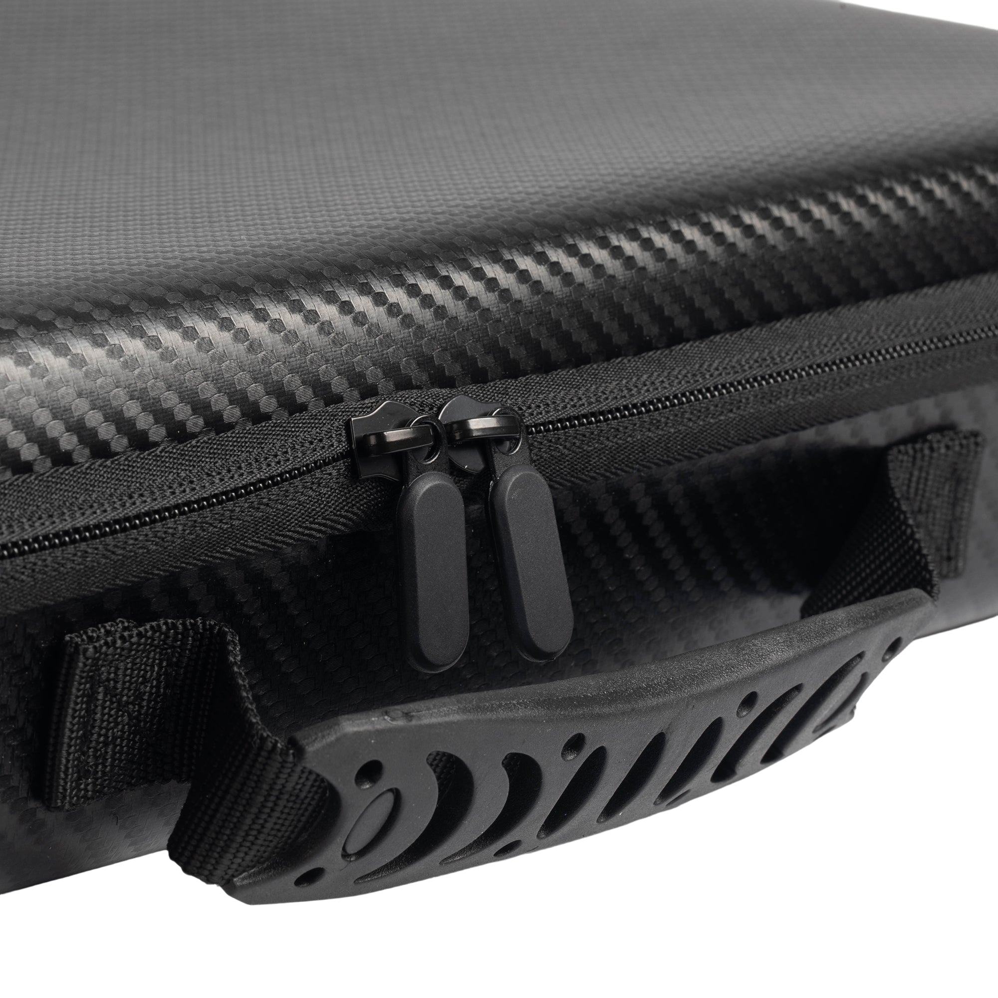 Durable EVA with Carbon Fiber Finish Repels Splashes, Spills, and Dust.