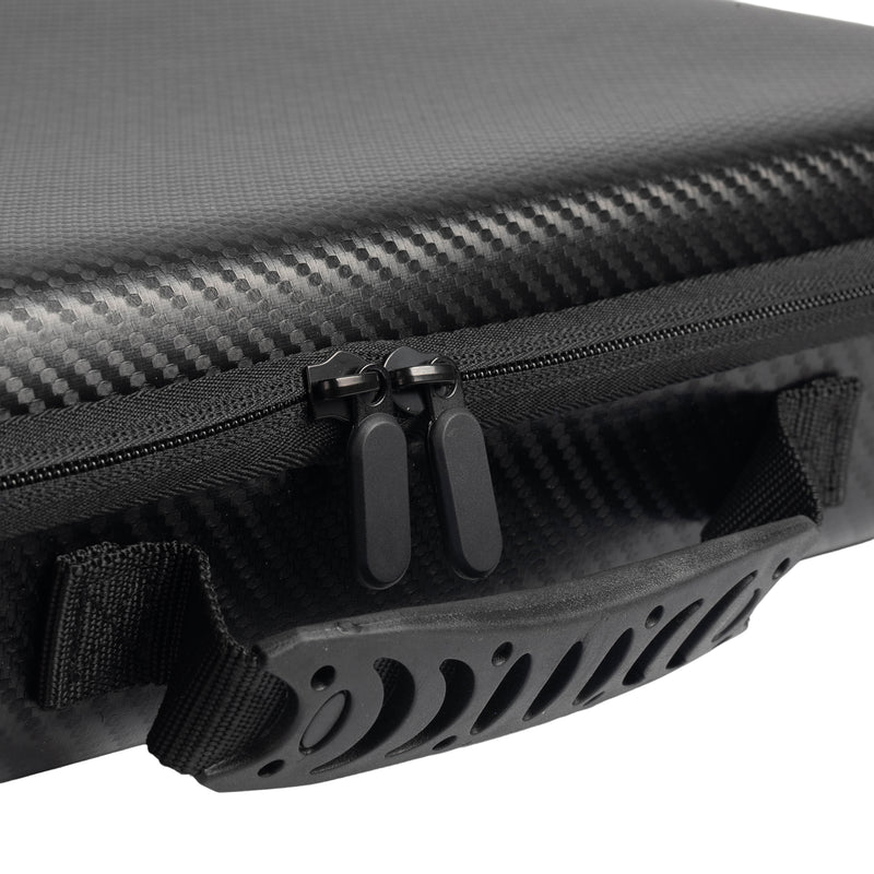 Durable EVA with Carbon Fiber Finish Repels Splashes, Spills, and Dust.
