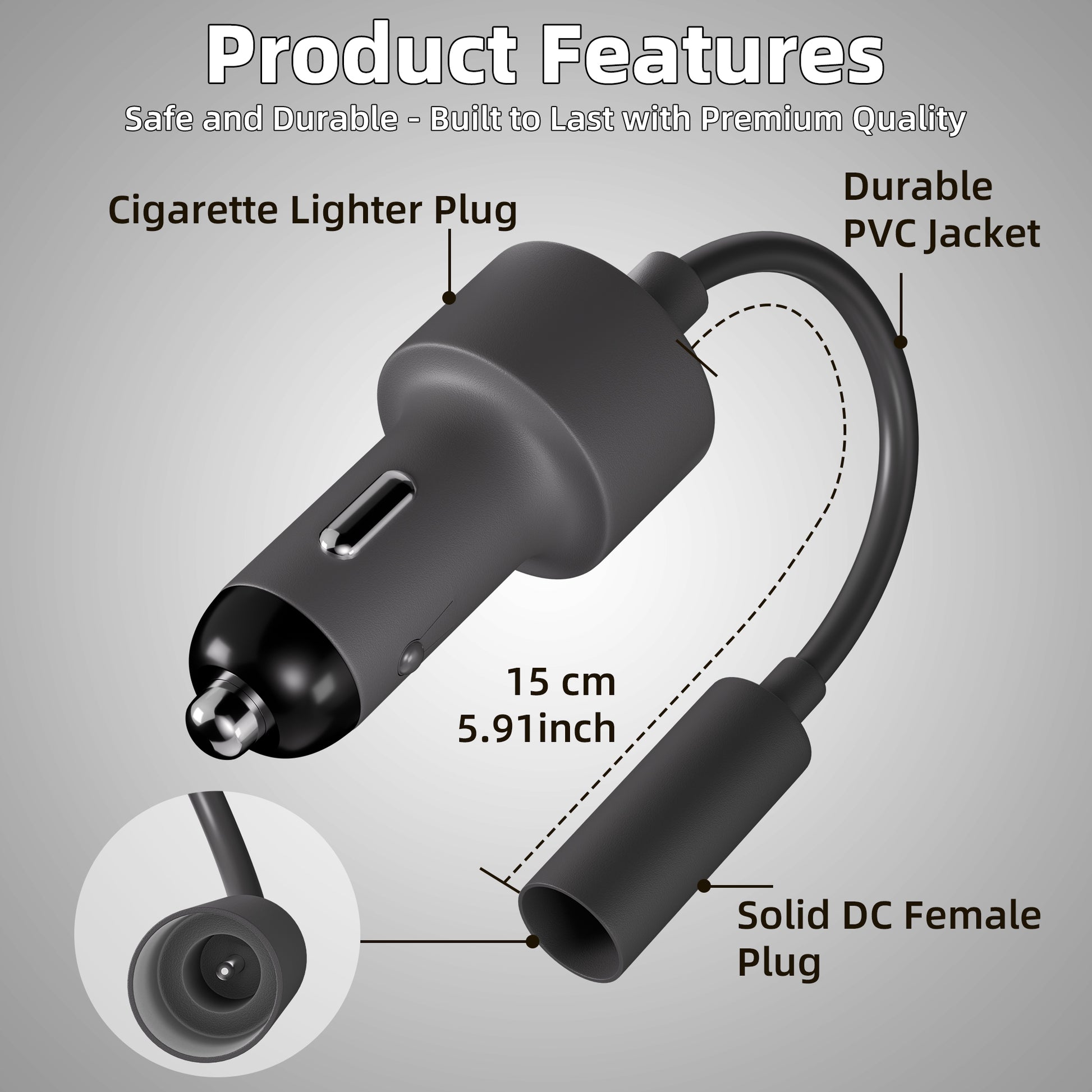 15cm Short Cable Eliminates Dashboard Clutter and Prevents Tangling for a Tidy Console.