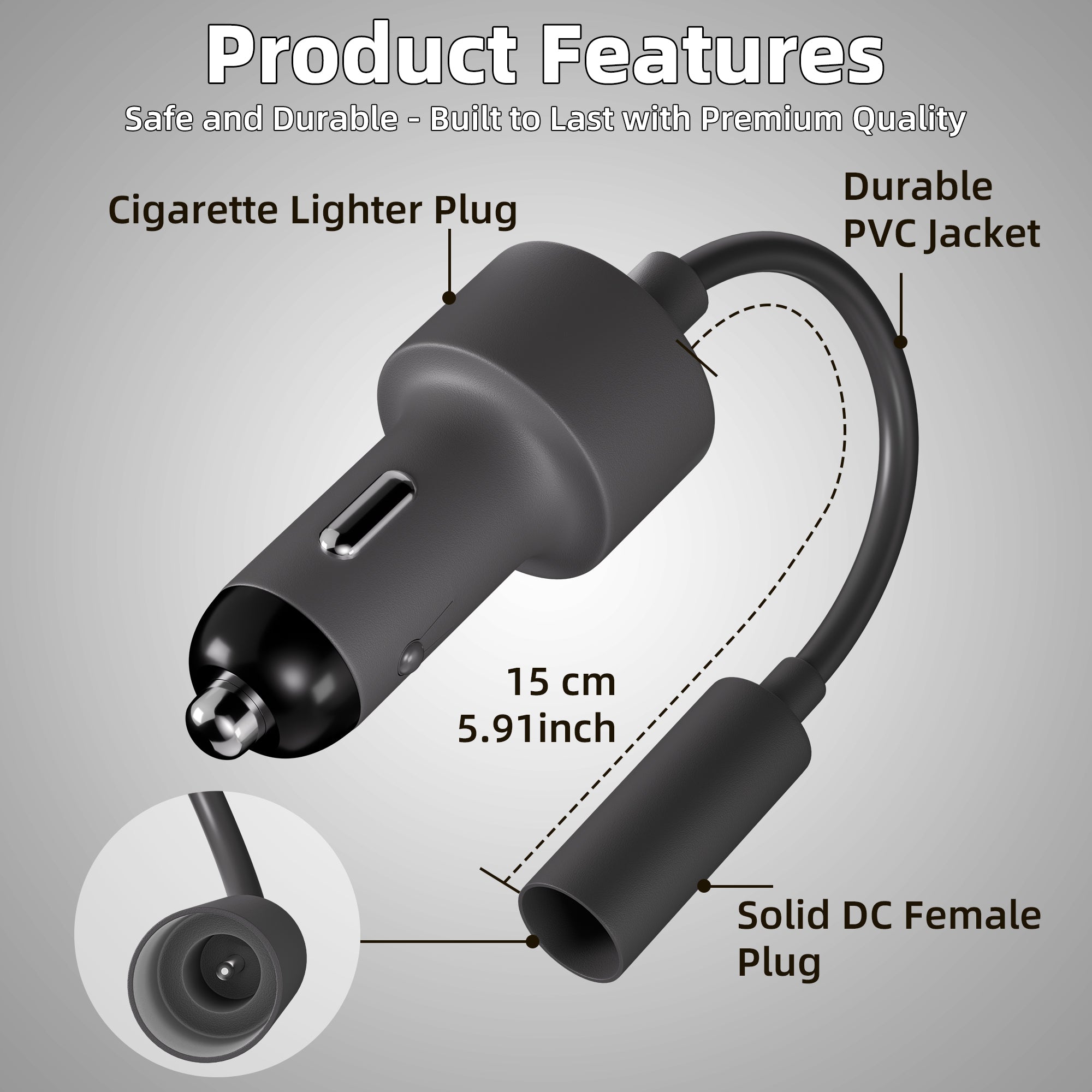 15cm Short Cable Eliminates Dashboard Clutter and Prevents Tangling for a Tidy Console.