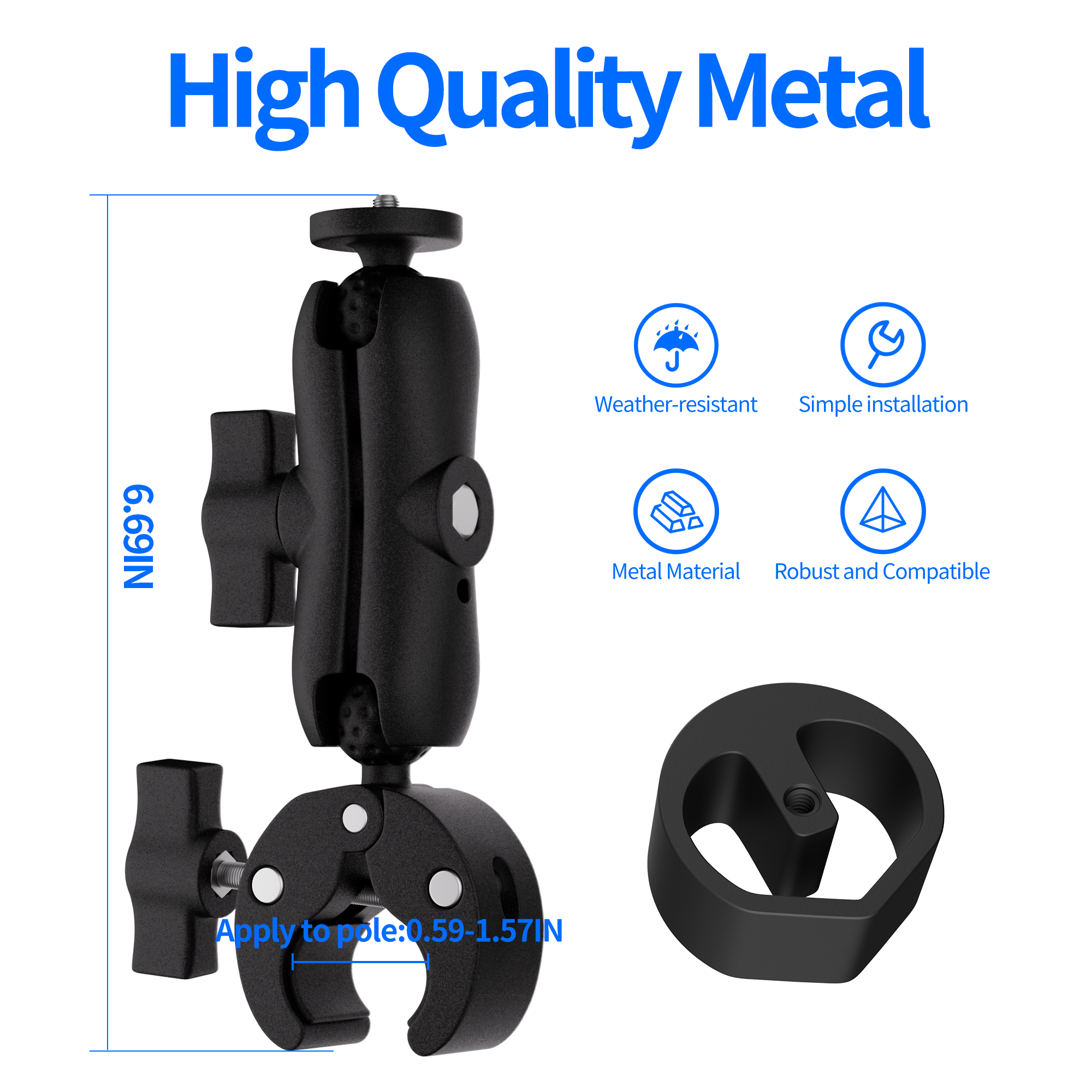 Clamp Mount in Use on RV Ladder or Boat Deck Railing, Flexibly Adjusting Dish for Best Signal.