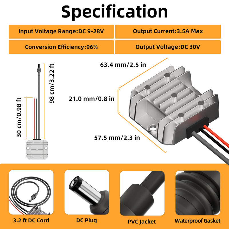 96% Industry-Leading Conversion Efficiency, Stable 30V Output from Any 9-28V Source for Lag-Free Performance.