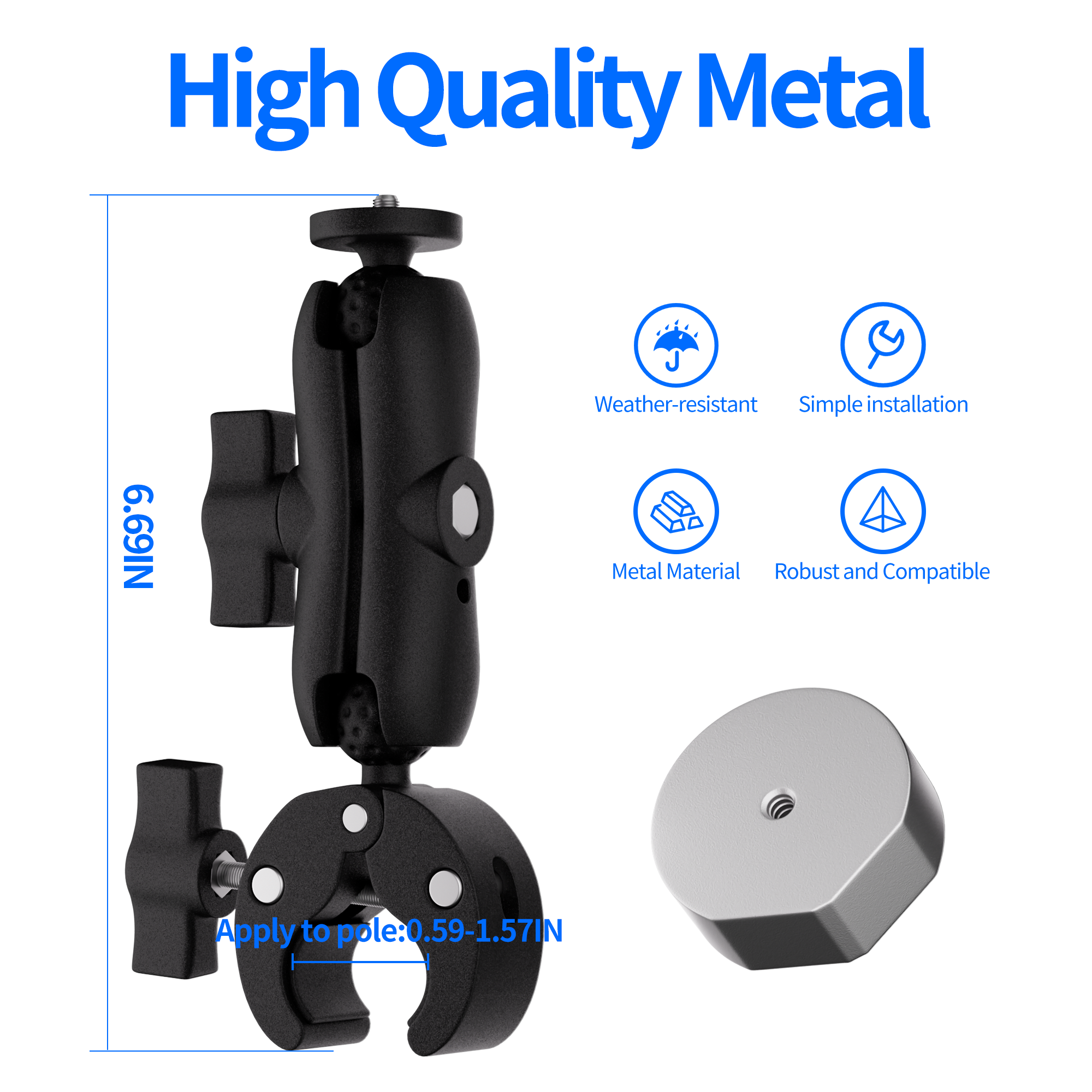 Industrial Crab Claw Jaws Grip 0.59" to 1.57" Poles/Rails, for Ladders, Handlebars, and Railings.