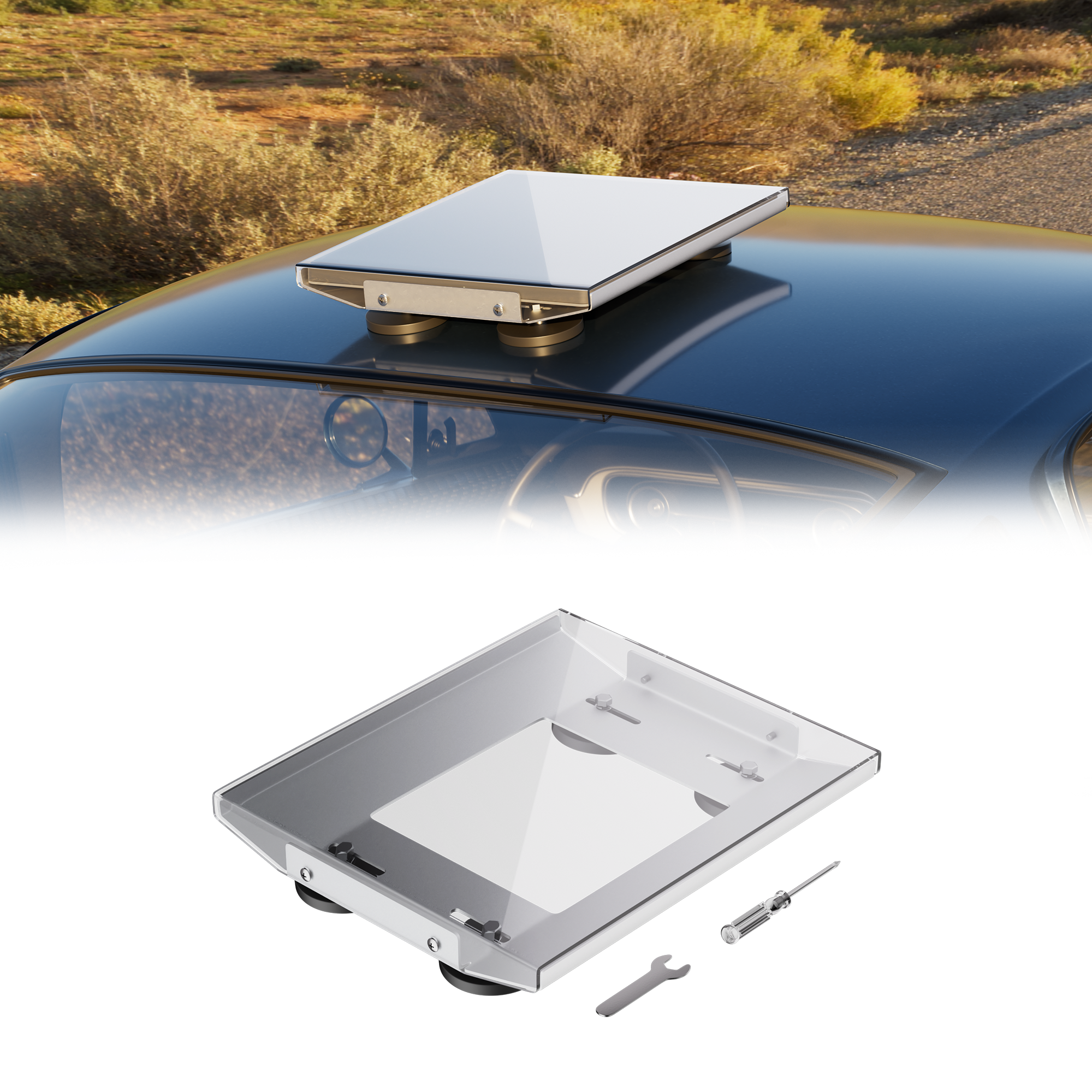 4 Industrial-Strength Base Magnets for Rock-Solid, Non-Slip Attachment to Any Ferrous Roof, No Drill Holes.