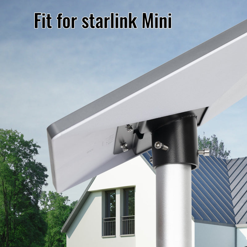 Adapter Mounting Starlink Mini on Roof Mast or Wall Pole, Elevating Dish to Clear Obstructions.