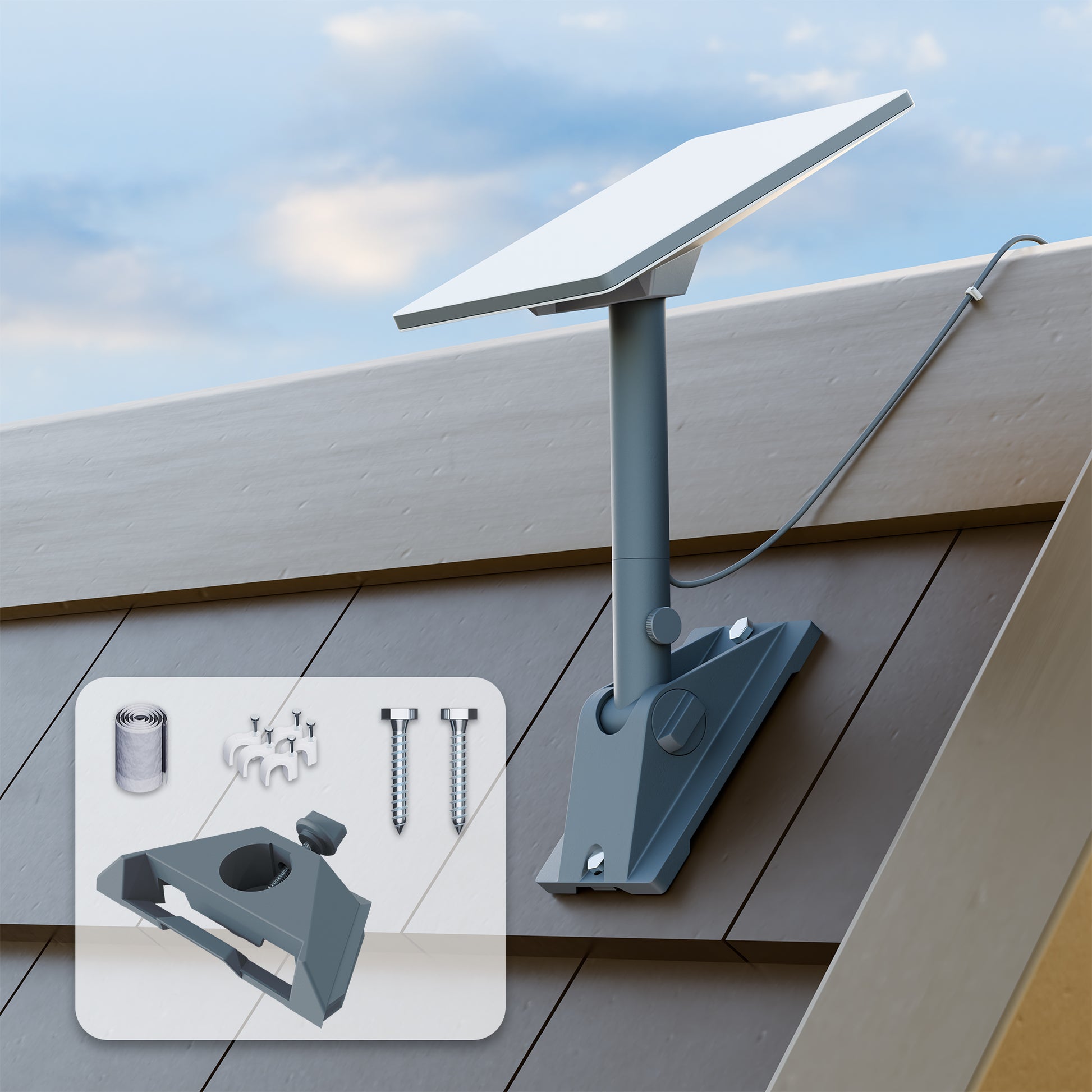 Close-up of Starlink Mini Roof Mount 0-90° Precision Gear Tilt Adjustment for Optimal Satellite Signal on Any Roof Pitch