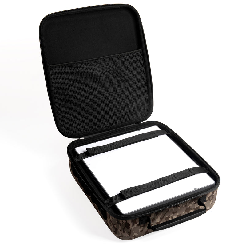 Top-Down View of Full Kit Organized Inside: Dish, Power, Cables, Adapters, and Mounts Compactly Stored.