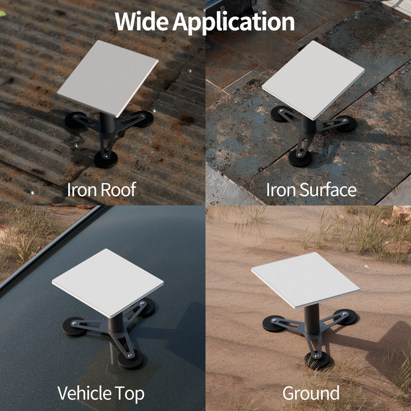 Triple Magnetic Mount in Use on RV Roof, Truck Bed, or Metal Shed, Offering Flexible and Quick Setup.