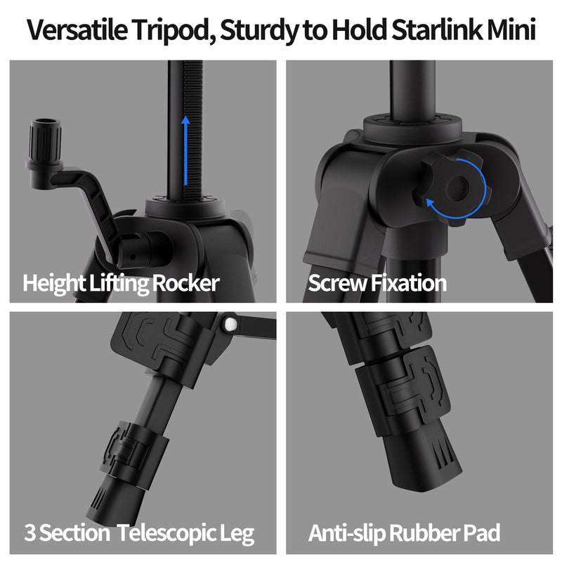 Quick-Fold Mechanism Demo of Starlink Mini Tripod for Tool-Free Setup and Pack-Down in Seconds, Ideal for Mobile Internet Stations.