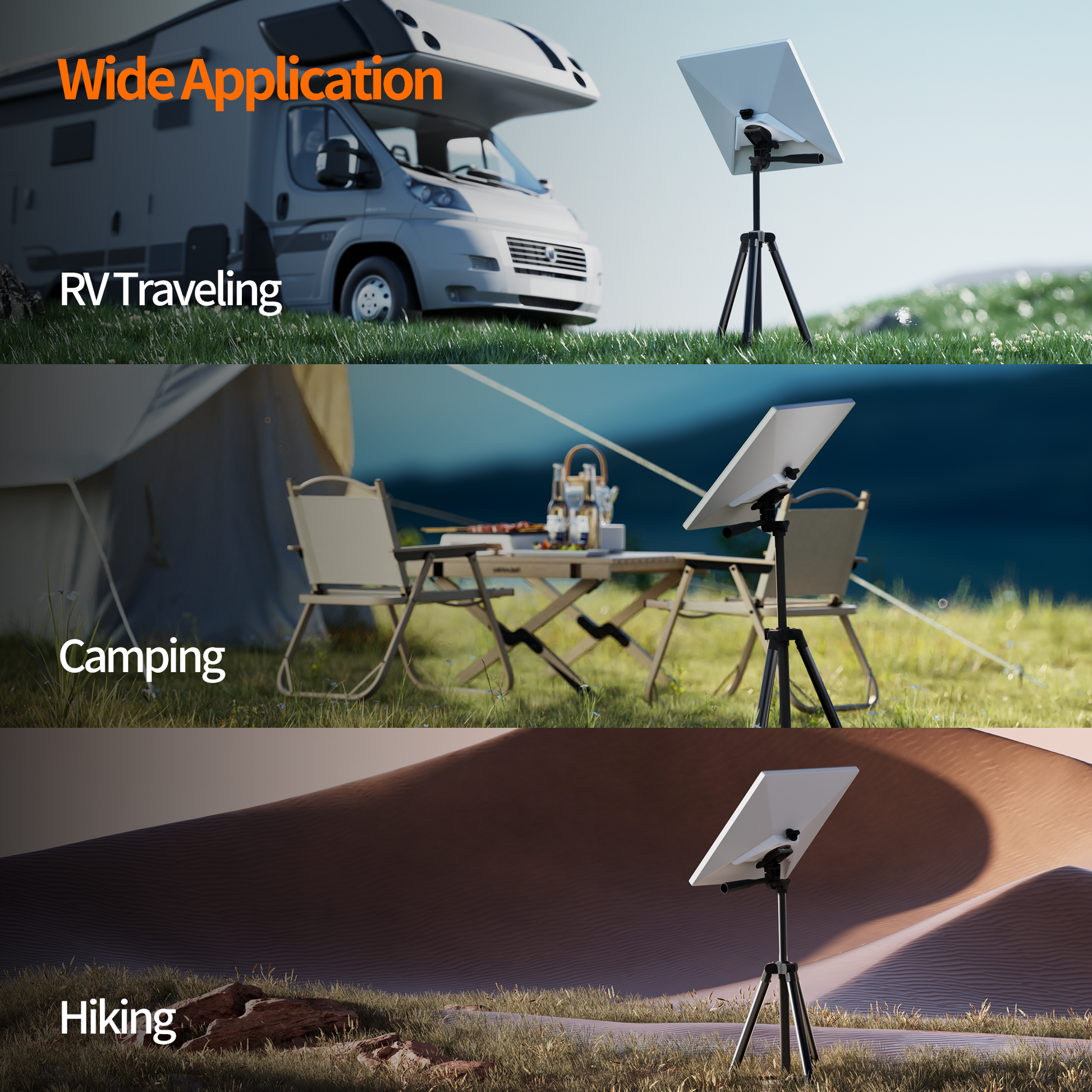 Portable Tripod in Use During a Wilderness Hike or Lakeside Camp, Enabling Truly Mobile Connectivity.