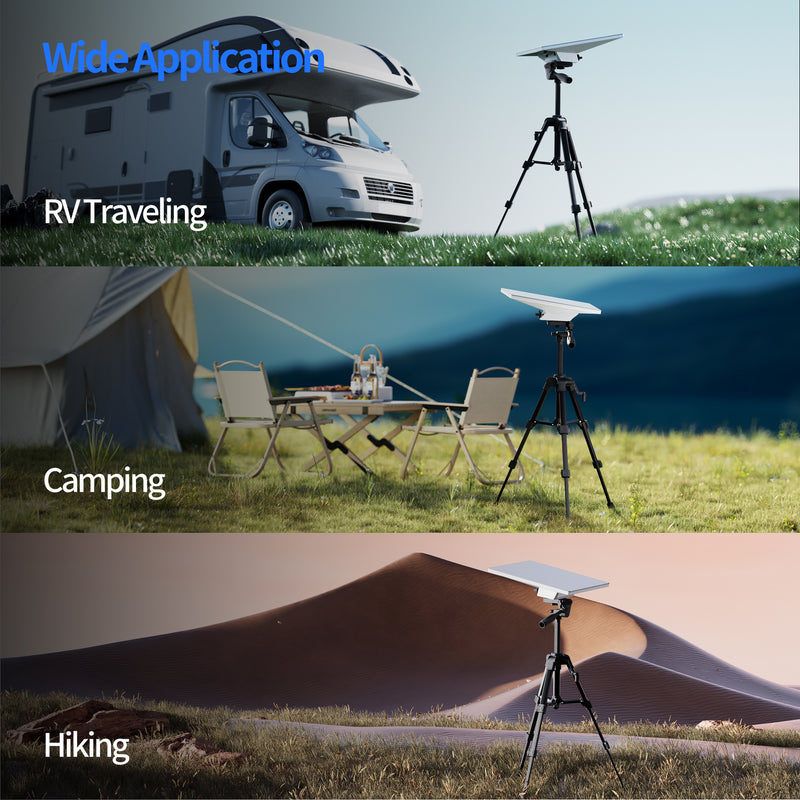 Ultra-Portable Starlink Mini Tripod Fits Inside Backpack, Essential for Camping, Overlanding, and Remote Work.