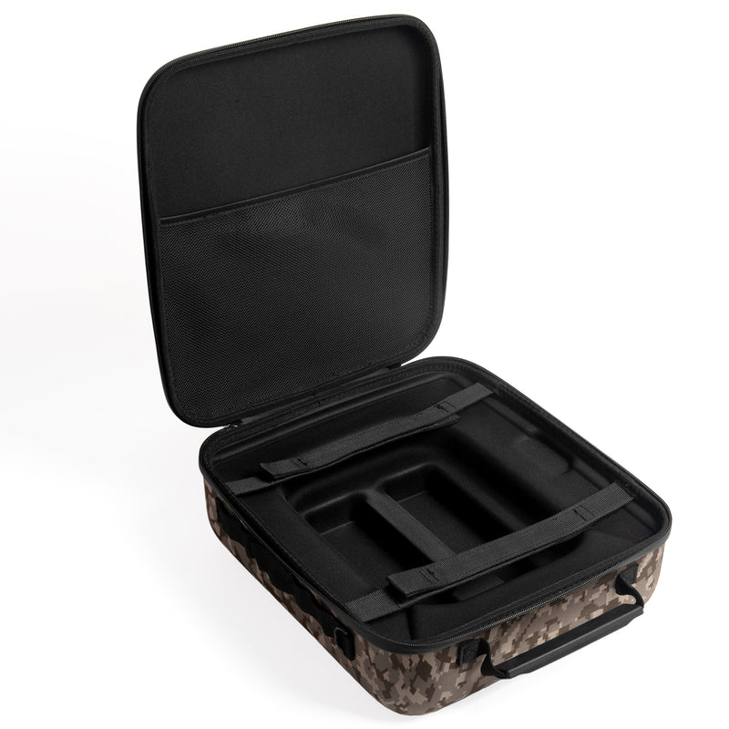 Integrated Lid Mesh Pocket Consolidates Power Adapters and Small Mounting Kits, Keeping Entire Mobile Office Organized.
